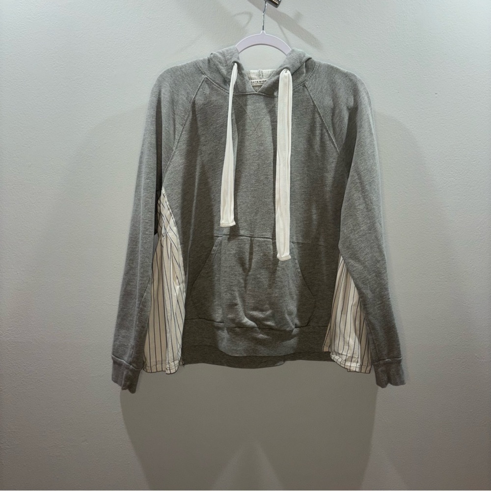 Stateside Heather Gray Pinstripe Unique Beachy Hoodie – Size Small – Made in USA